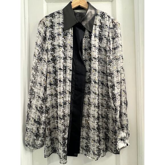 Reed Krakoff ABSTRACT TWEED PRINT LEATHER COLLAR ORGANZA SHIRT, 8 aso Nashville - Picture 3 of 8